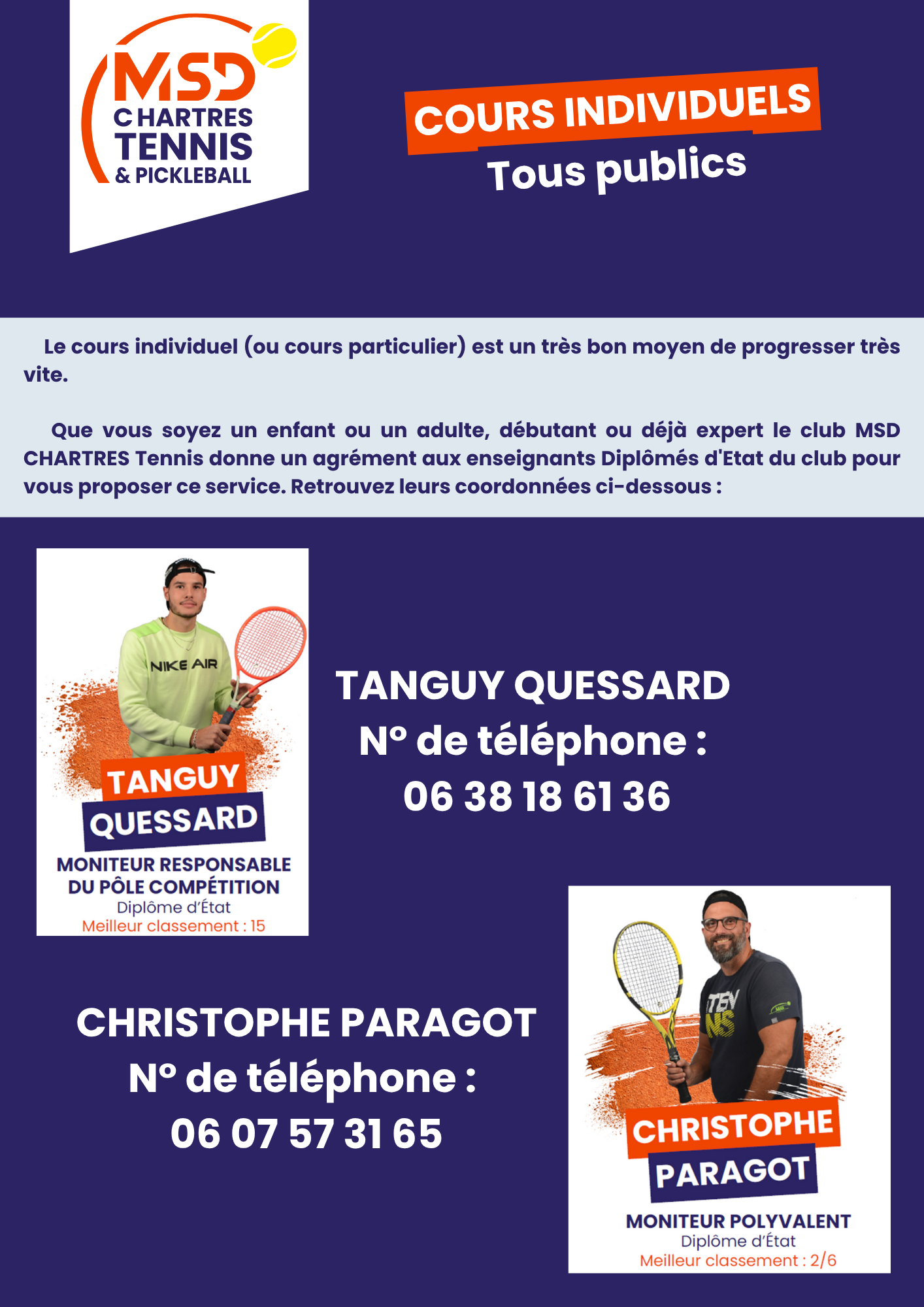 cours individuels club msd chartres tennis & pickleball